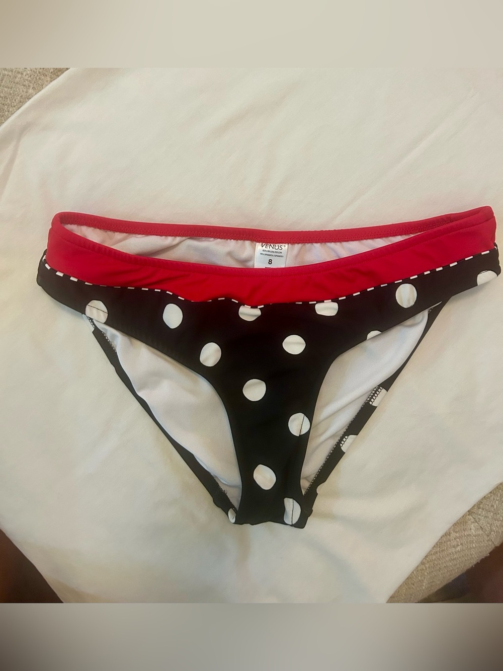 VENUS Black & White Polka Dot Bikini Bottom with Red Trim Sz 8